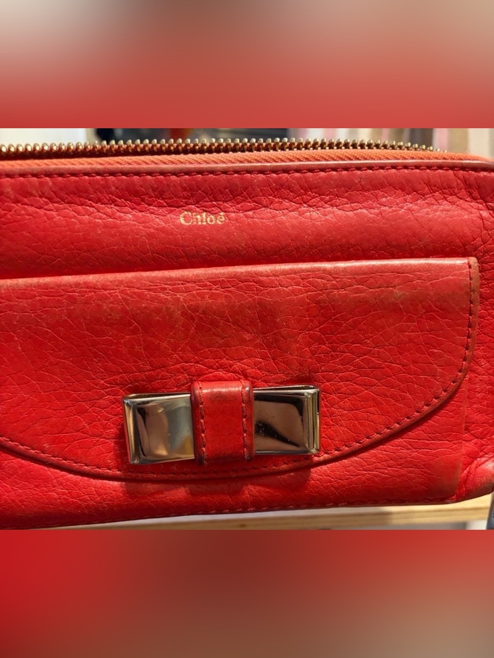 Chloé Lily Ribbon Bow Red Long Zio-around Wallet